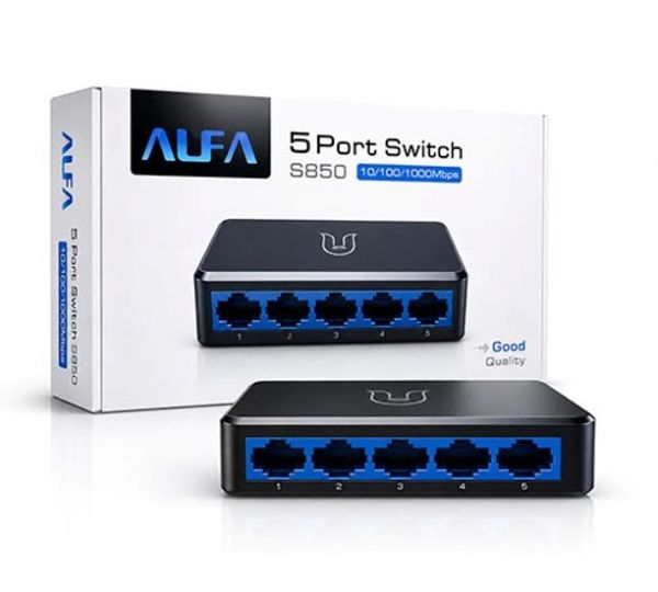 5 Port Alfa S850 Gibabit 1000Mbps Ethernet Switch