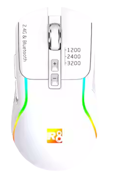 Kompüter siçanı " R8 1761 RGB Dual Mode Wireless & Bluetooth Rechargable White"
