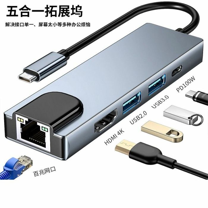 Konvertor "5 in 1 Gigabit Type-C to Hdmi 4K / 2xUsb3.0 / PD / Lan"