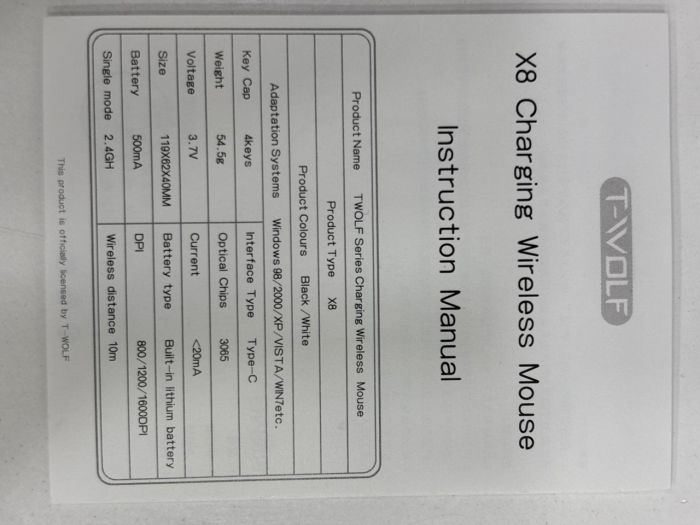 Kompüter siçanı "T-Wolf X8 Wireless Rechargable White"